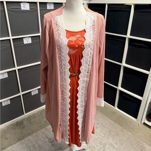 Rosegal Elegant Pink Crochet Lace Trim Kimono Cardigan